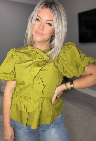 Nadia Ruffle Detail Blouse • Martini Olive