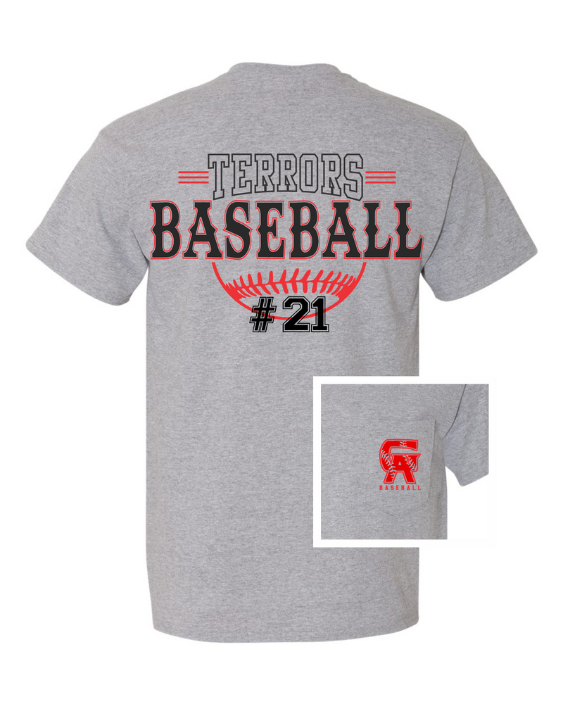 Terrors Baseball Personalized Short Sleeve Pocket Tee • Grey