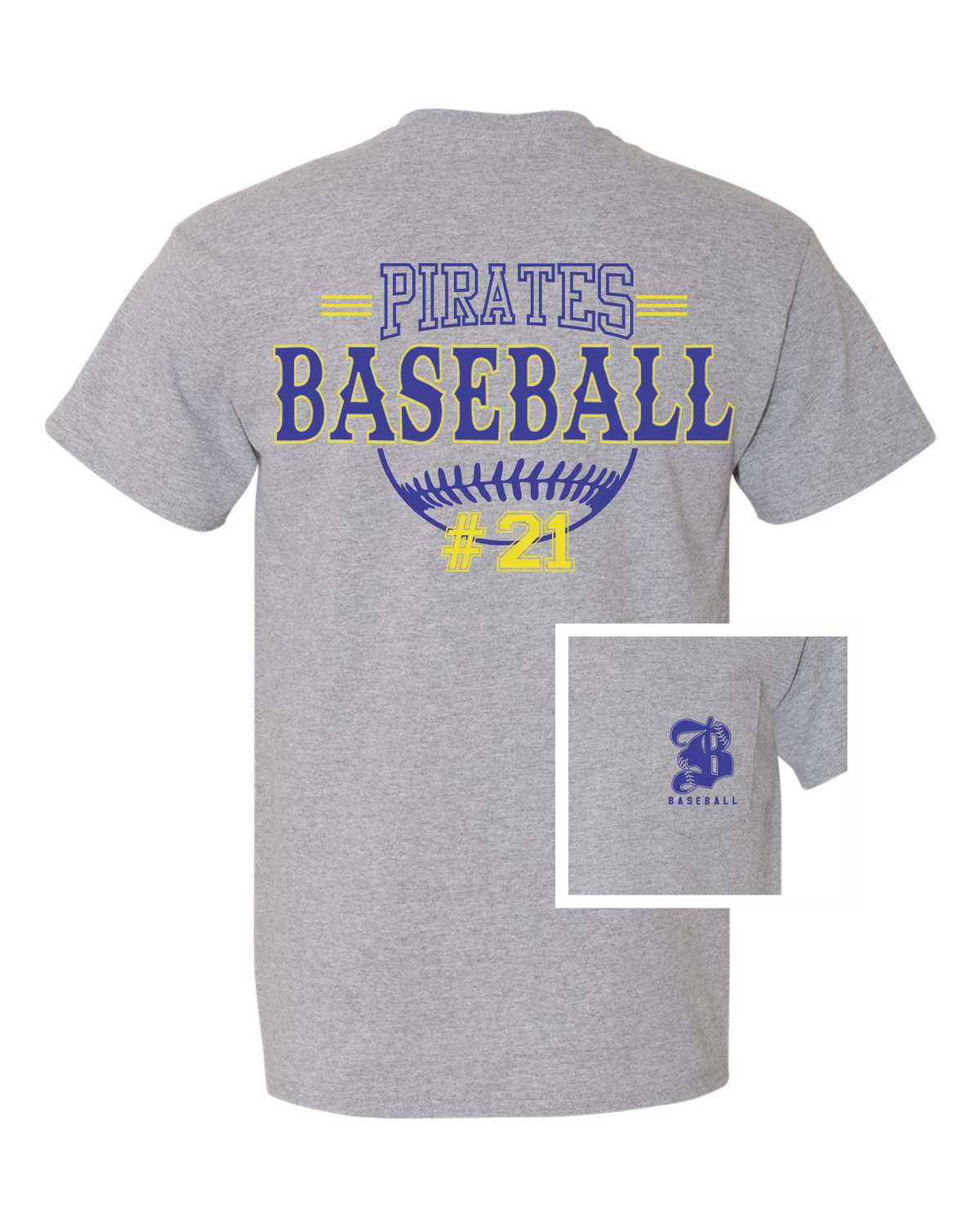 Pirates Baseball Personalized Short Sleeve Pocket Tee • Grey