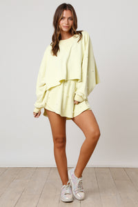 Pearl Embellished Cropped Sweatshirt • Yellow