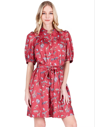 Red Safari Short Sleeve Shirt Dress