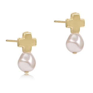 Signature Cross Gold Studs • Classic Pearl