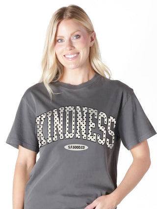 Polka Dot 'Kindness' Mineral Wash Graphic Tee • Gray