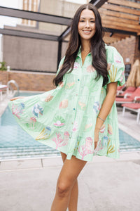 QOS Under The Sea Poof Sleeve Dress • Mint