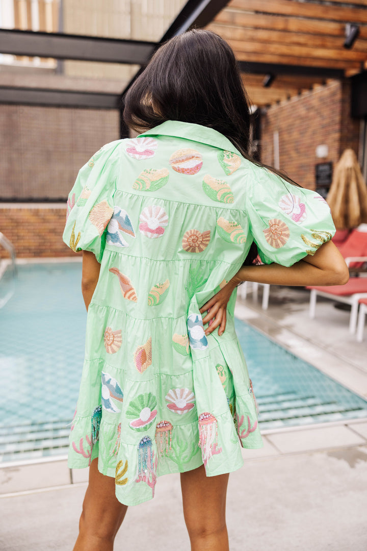 Under The Sea Poof Sleeve Dress • Mint