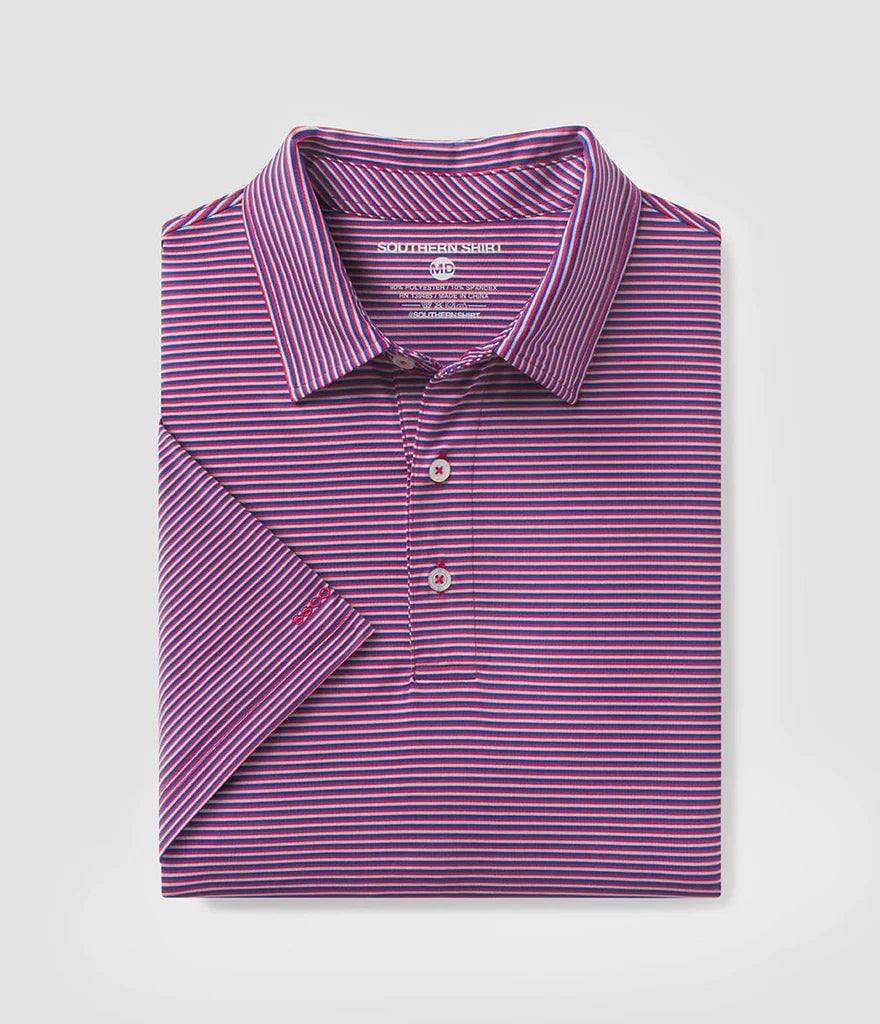 Largo Stripe Polo • Red Bright & Blue