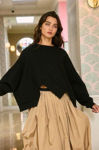 All About It Asymmetric Hem Sweatshirt • Black