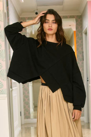 All About It Asymmetric Hem Sweatshirt • Black