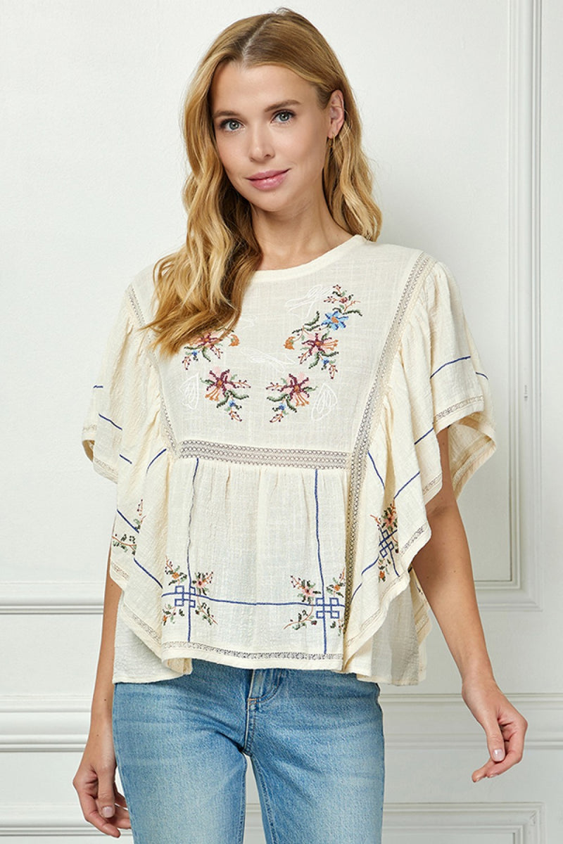 Hailey Embroidered Top • Cream