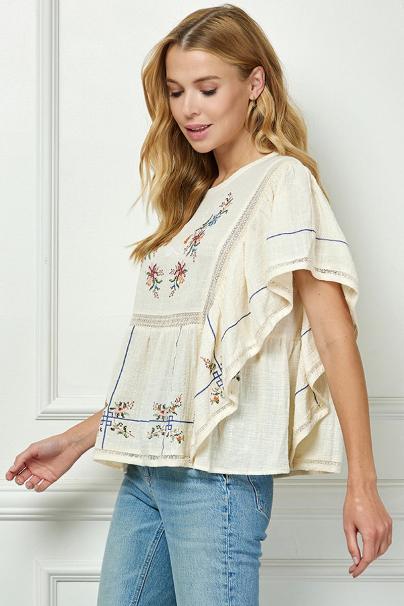 Hailey Embroidered Top • Cream