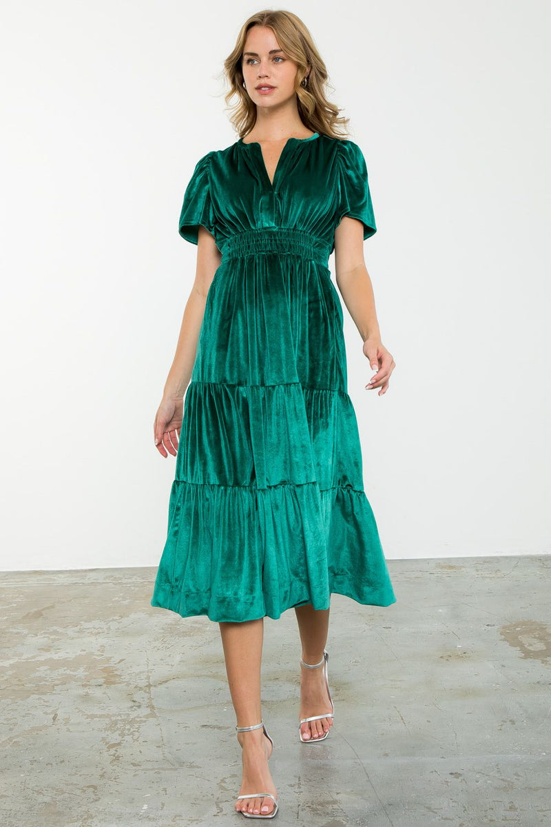 Velvet Tiered Maxi Dress • Emerald