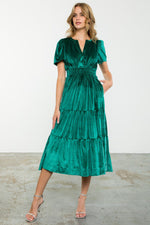 Velvet Tiered Maxi Dress • Emerald