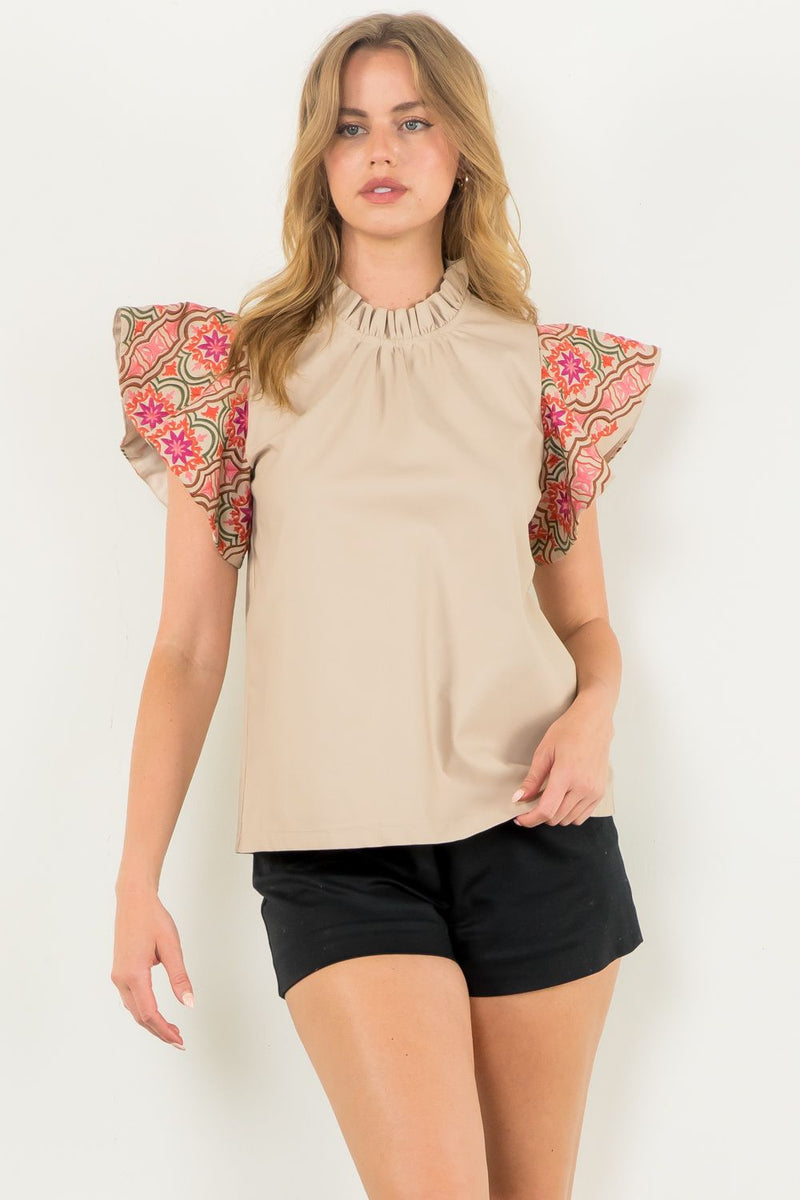 Lasting Impression Flutter Sleeve Leather Top • Tan