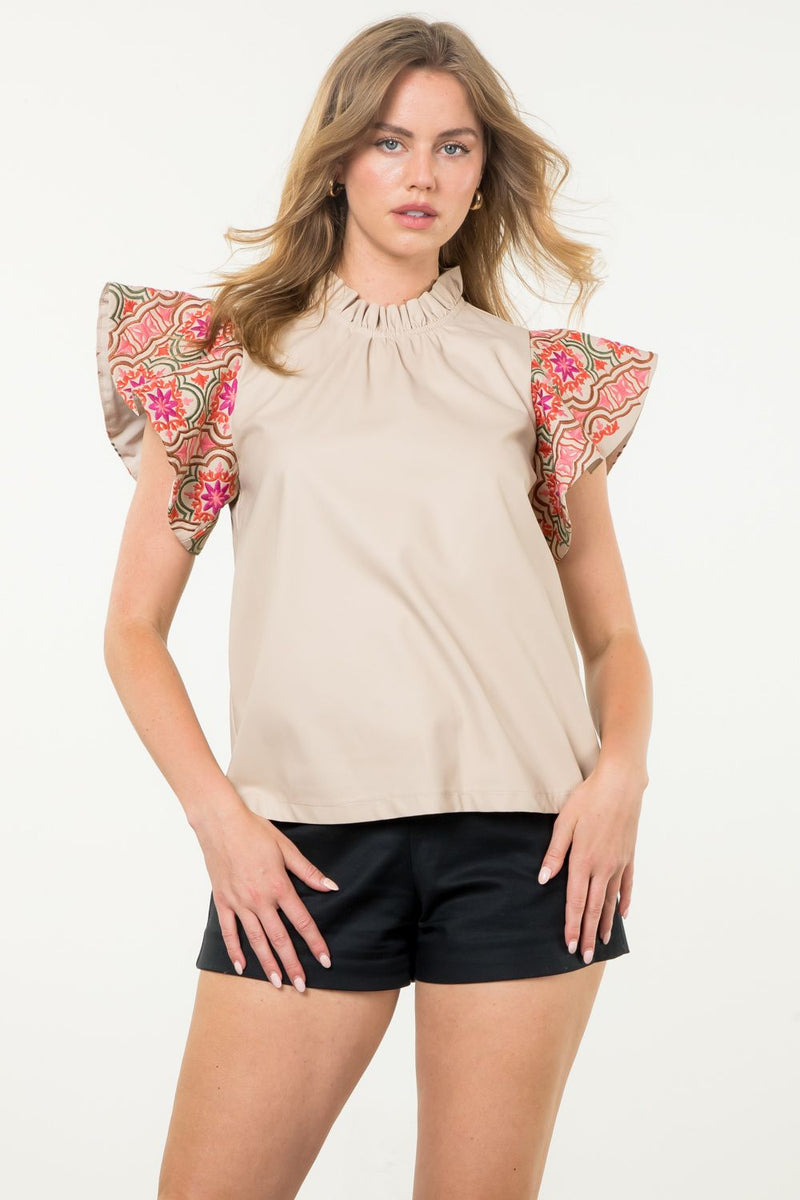 Lasting Impression Flutter Sleeve Leather Top • Tan