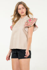 Lasting Impression Flutter Sleeve Leather Top • Tan