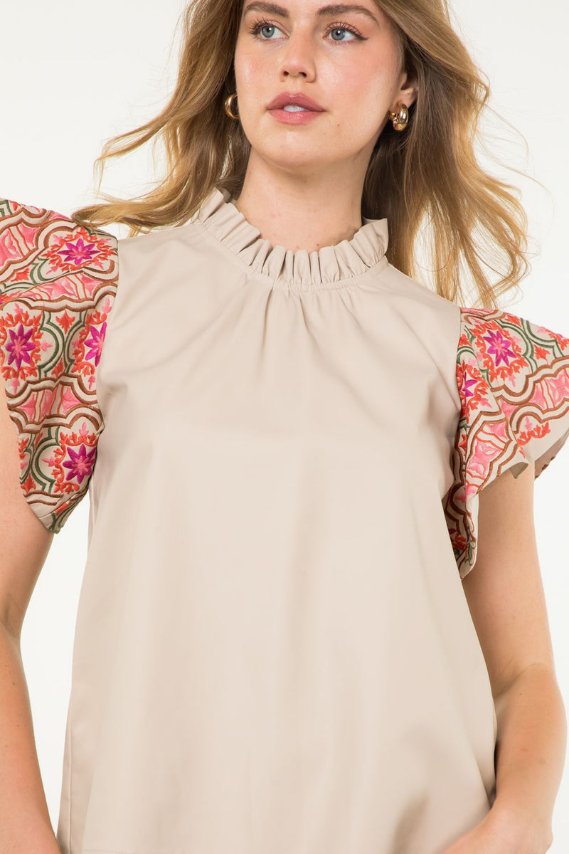 Lasting Impression Flutter Sleeve Leather Top • Tan