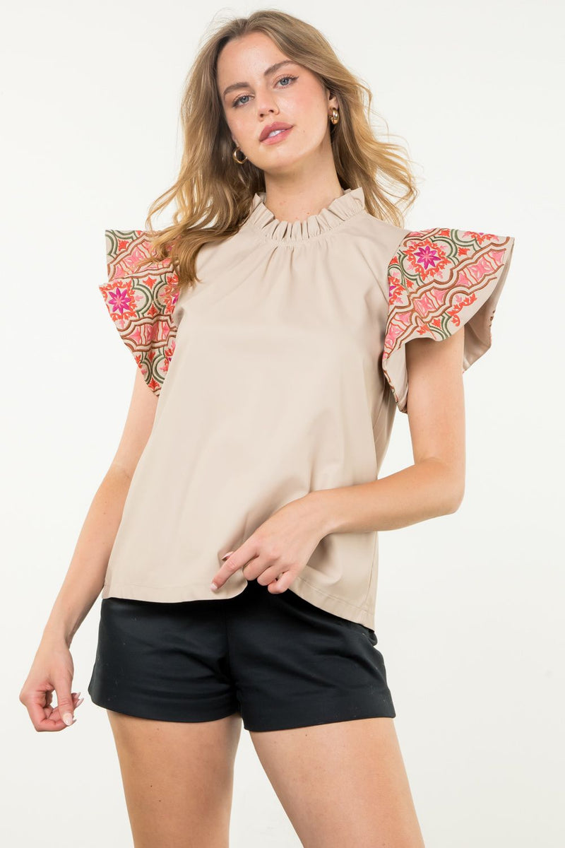 Lasting Impression Flutter Sleeve Leather Top • Tan