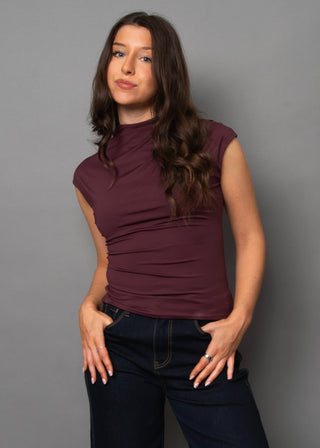 Yvette Funnel Neck Draped Top • Prune