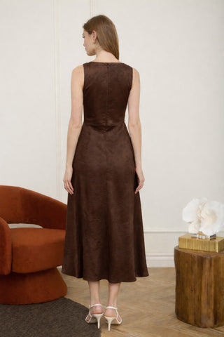 Ciera V-Neck Sleeveless Midi Dress • Brown