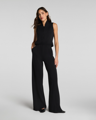Spanx Airessentials® Shawl Collar Half Zip Jumpsuit • Very Black