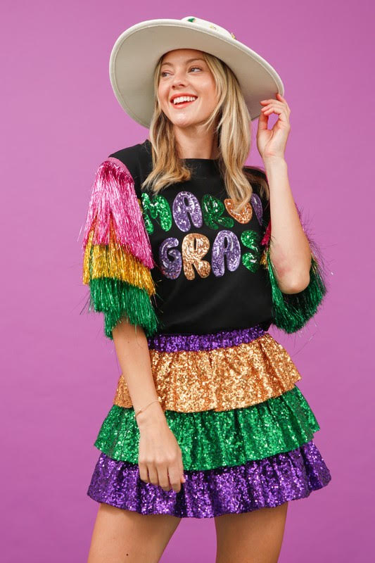 Mardi Gras Party Tiered Skirt • Purple + Gold
