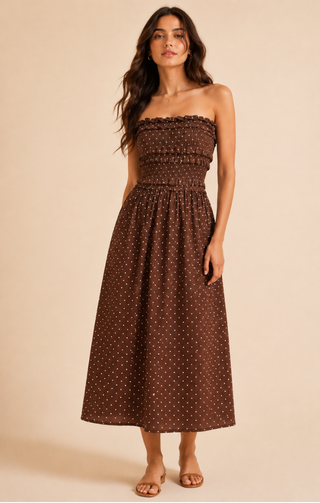 Lily Strapless Polka Dot Dress • Chocolate & Cream