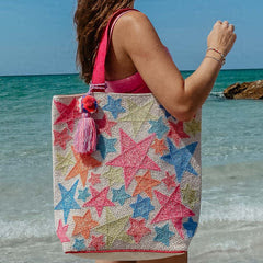 Star Beaded Large Tote Bag • Multicolored
