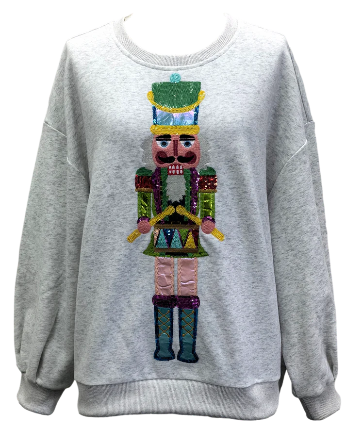 QOS Grey Colorblock Drummer Nutcracker Sweatshirt