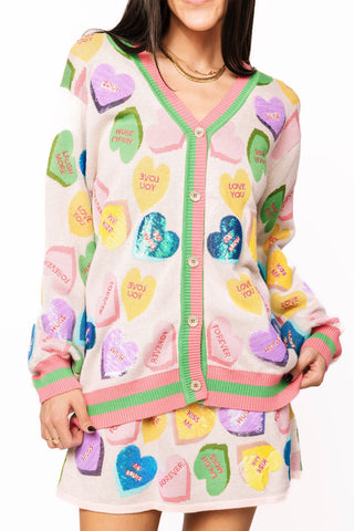 QOS Pale Pink Candy Sweetheart Button Up Cardigan