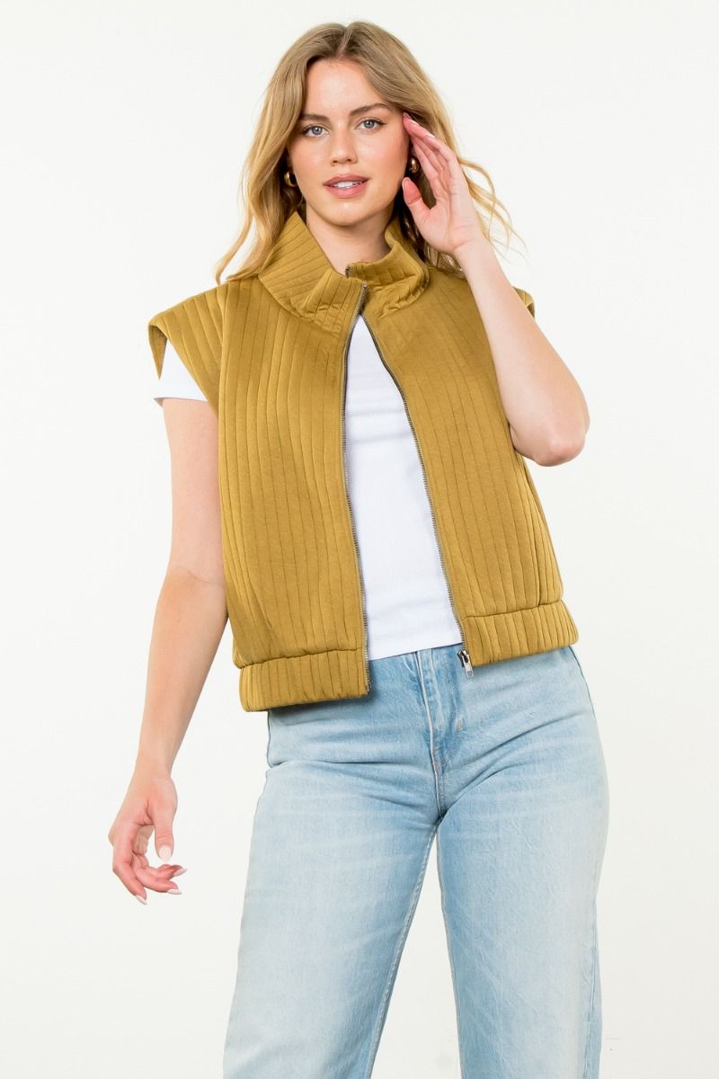 Today's Forecast Textured Zip Up Vest • Olive