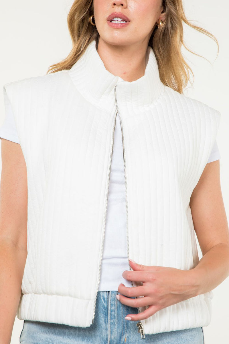 Today's Forecast Textured Zip Up Vest • White