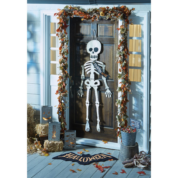 Skeleton Halloween Door Hanger • White