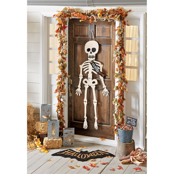 Skeleton Halloween Door Hanger • White