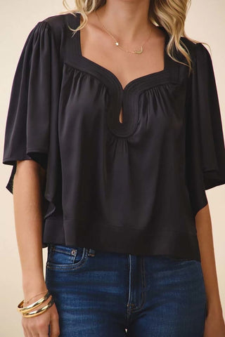 Nellie Draped Sleeve Top • Black