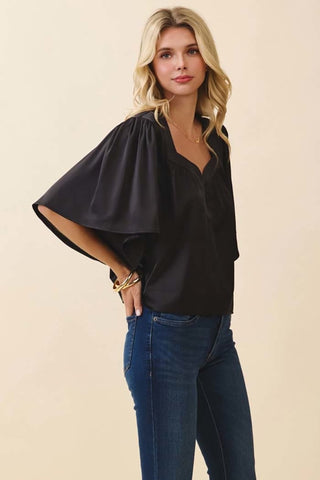 Nellie Draped Sleeve Top • Black