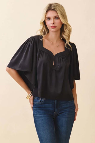 Nellie Draped Sleeve Top • Black