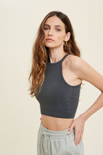 Seamless Ribbed High Neck Bralette • Charcoal