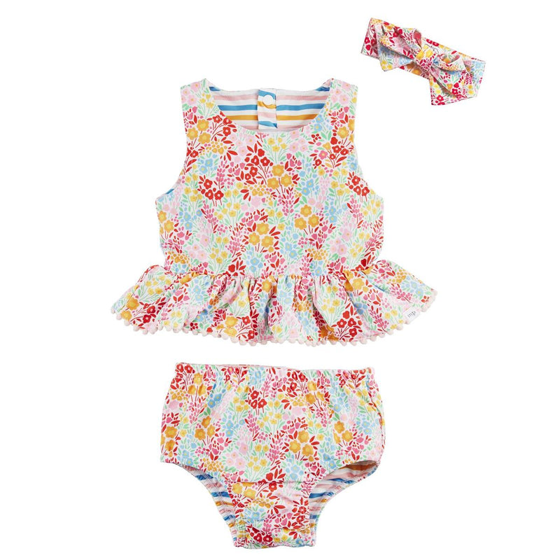 Floral Stripe Reversible Swimsuit and Headband
