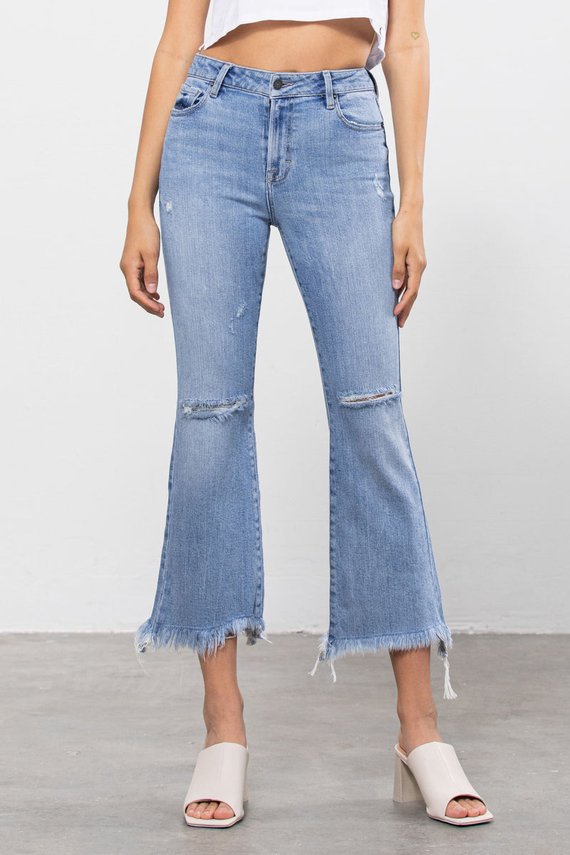 Distressed Frayed Flare Jeans • Light Wash