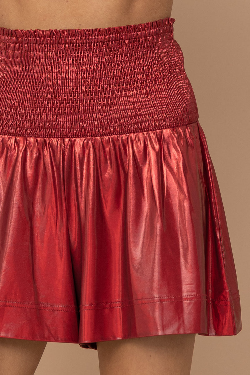Coco Smocked Waist Metallic Golden Shorts • Urban Red
