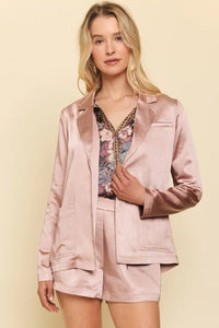 Satin Open Blazer Jacket • Rose