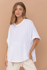 Studded Over Sized High Low T Shirt • White