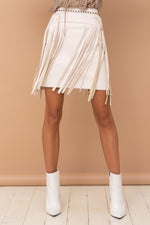 Faux Leather Studded Fringe Mini Skirt • White Sand