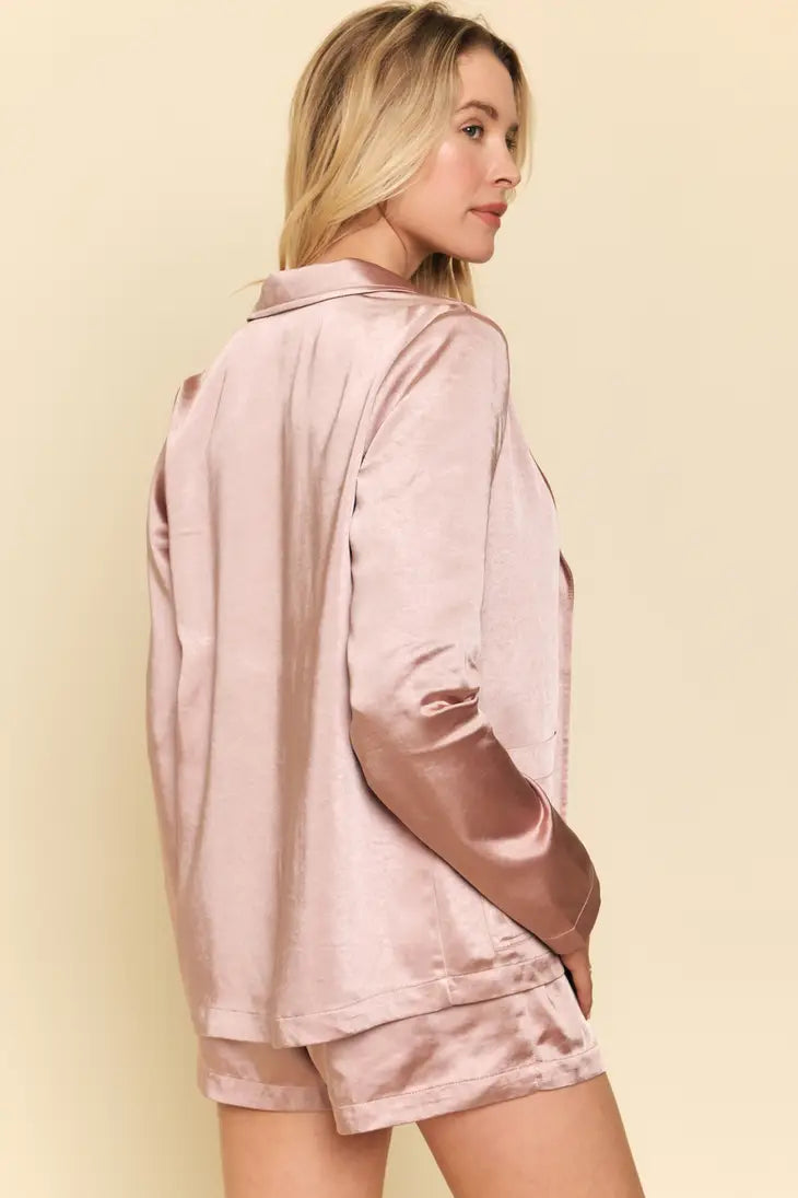 Satin Open Blazer Jacket • Rose