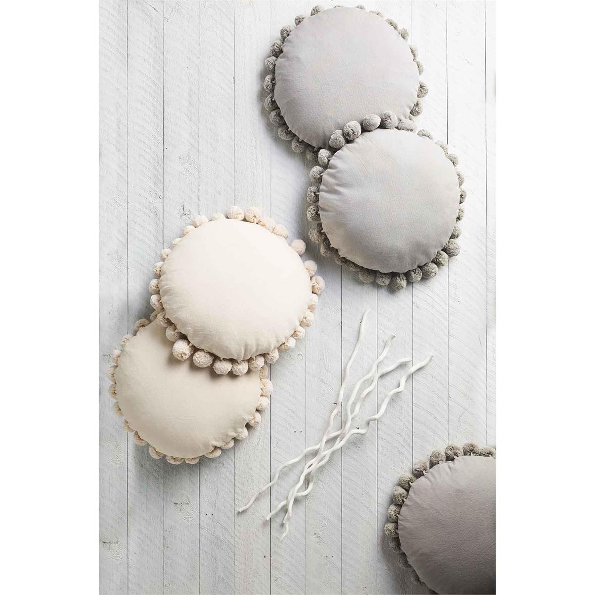 Cream Round Tassel Pillow