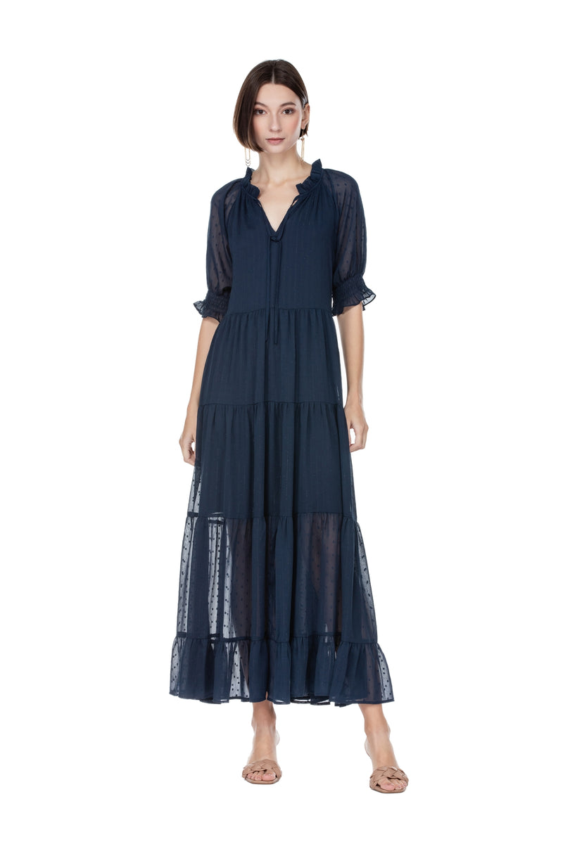 Peasant Cinch Waist Maxi • Navy