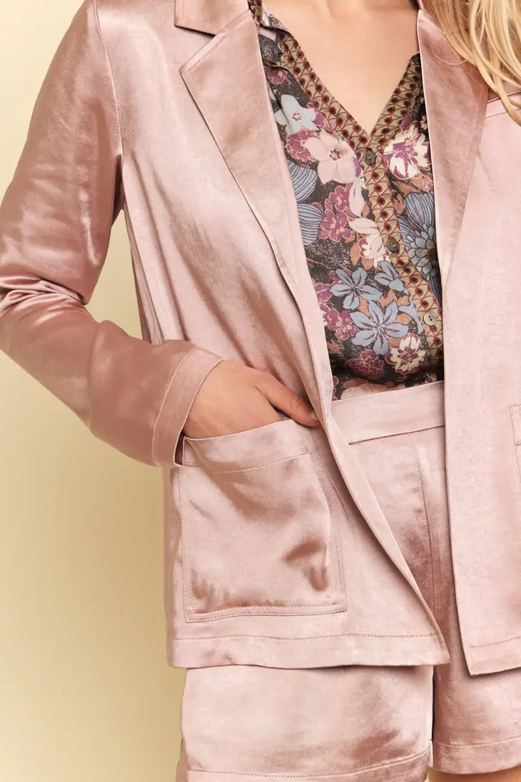 Satin Open Blazer Jacket • Rose