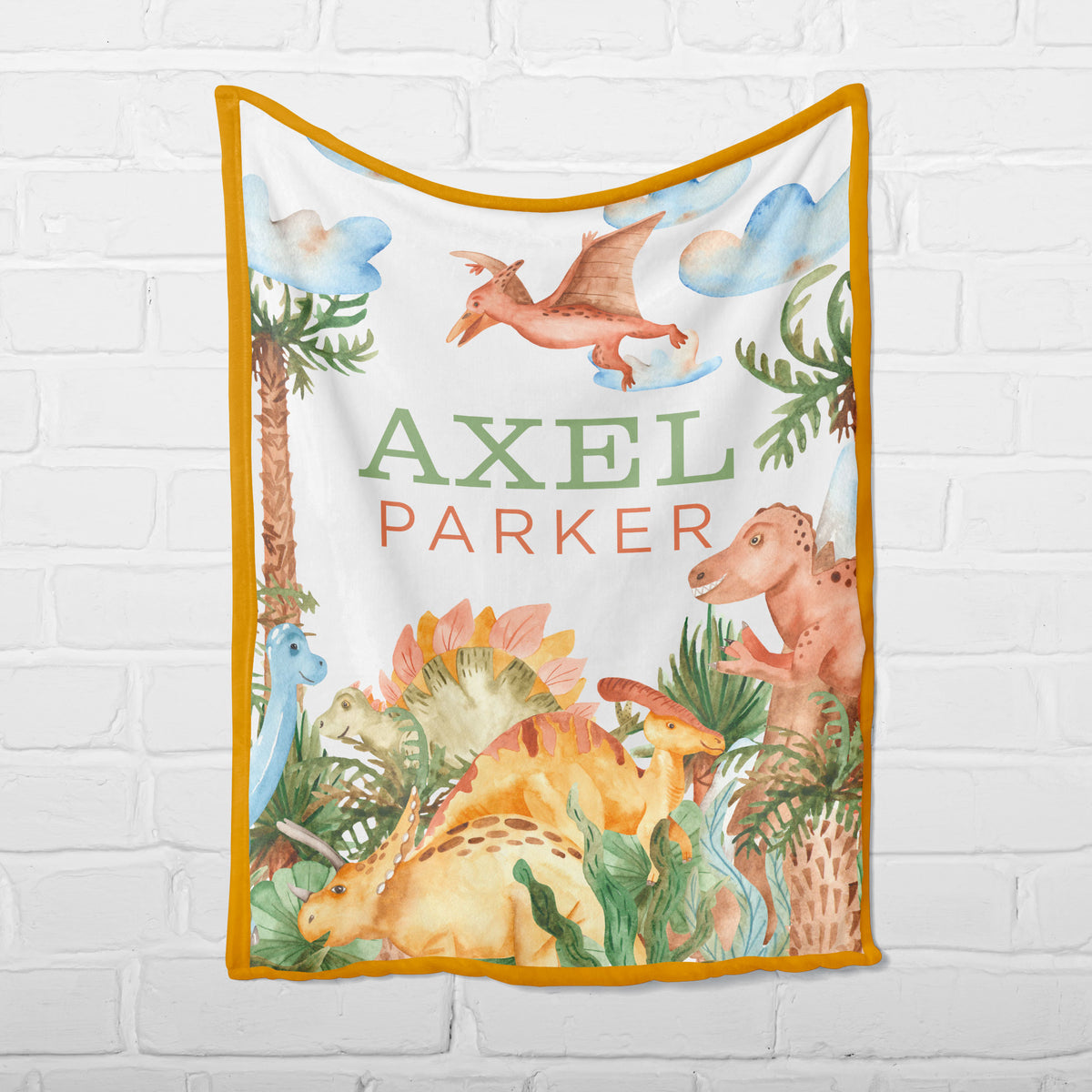 Custom Children's Name Blanket • Dinosaur Watercolor