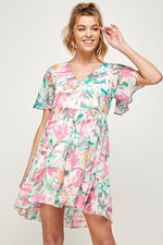 Brielle Flutter Sleeve Dress • Fuchsia Multi