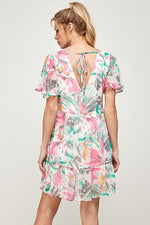 Brielle Flutter Sleeve Dress • Fuchsia Multi